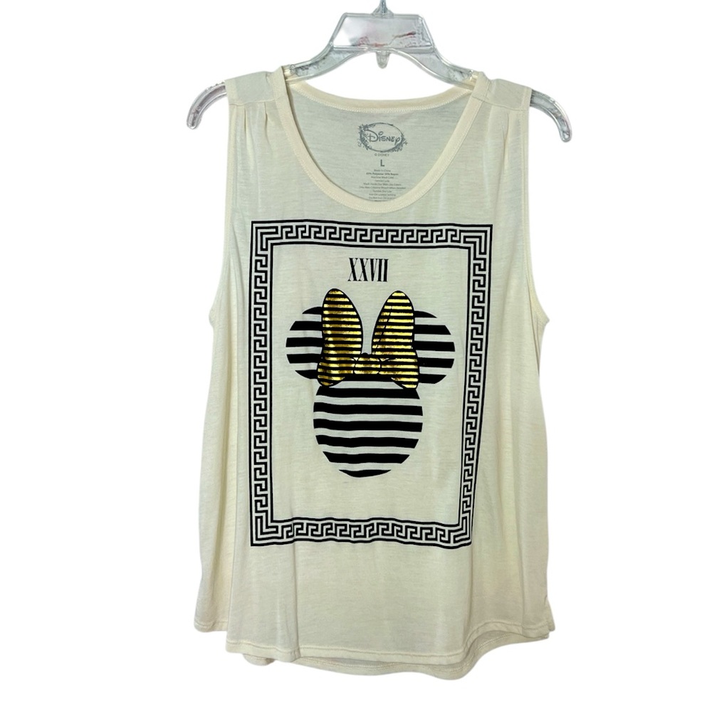 Disney Women's Cream and Gold Graphic Tank Top Large (3-14)